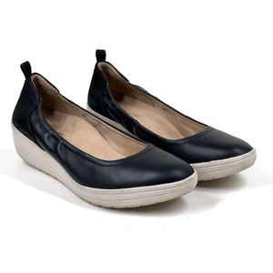 Vionic Womens Jacey Comfort Shoes Leather Suede Slip On Low Heel Wedge 7.5 - Blk